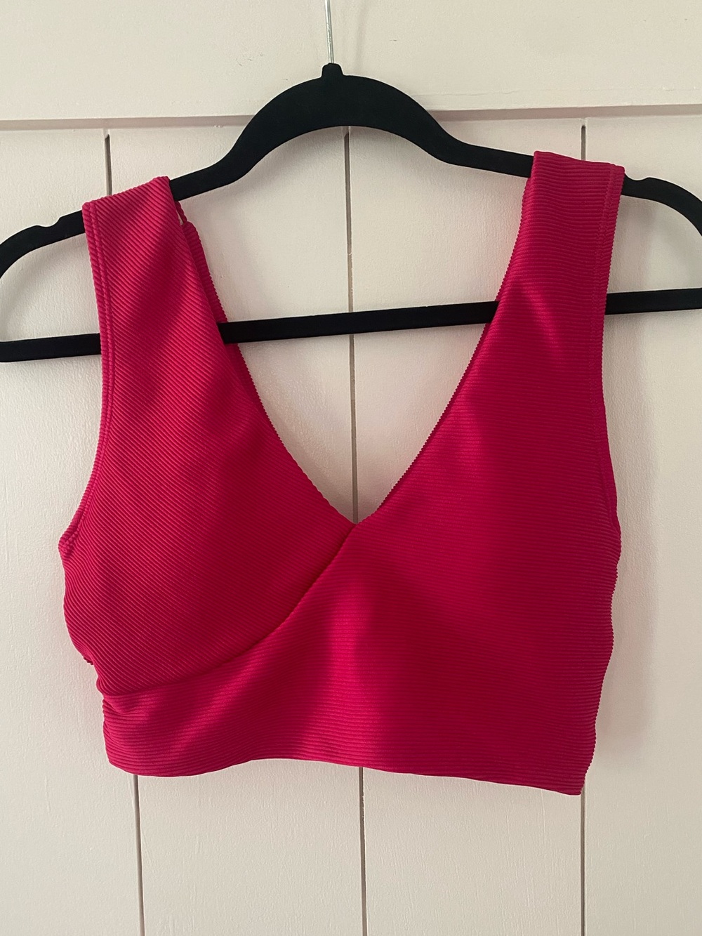 Nani Pink Ribbed V Neck Twist Back Bikini Top